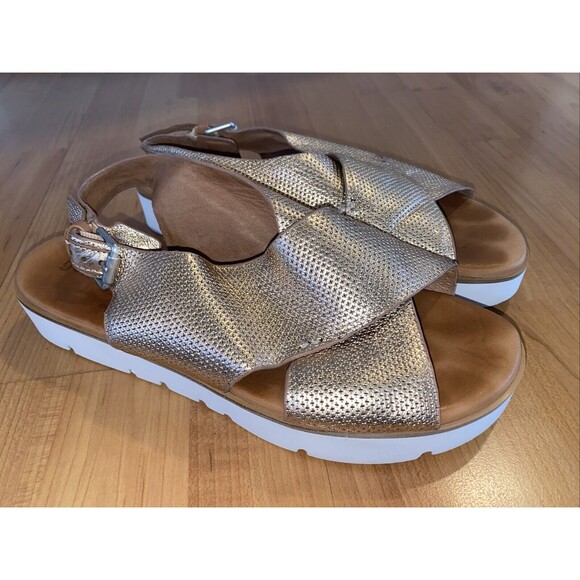 Gentle Souls Prisca Cross Band Size 9.5 Leather Platform Sandals Rose Gold - Picture 3 of 12